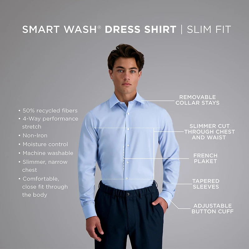 Haggar Smart Wash Mens Slim Fit Easy Care Long Sleeve Dress Shirt
