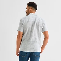 St. John's Bay Stripe Button-Down Mens Short Sleeve Camp Shirt