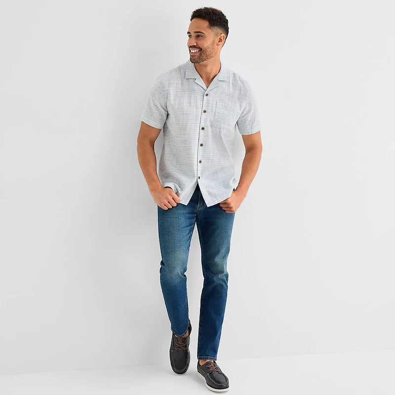 St. John's Bay Stripe Button-Down Mens Short Sleeve Camp Shirt