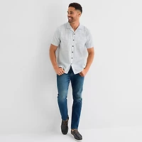 St. John's Bay Stripe Button-Down Mens Short Sleeve Camp Shirt