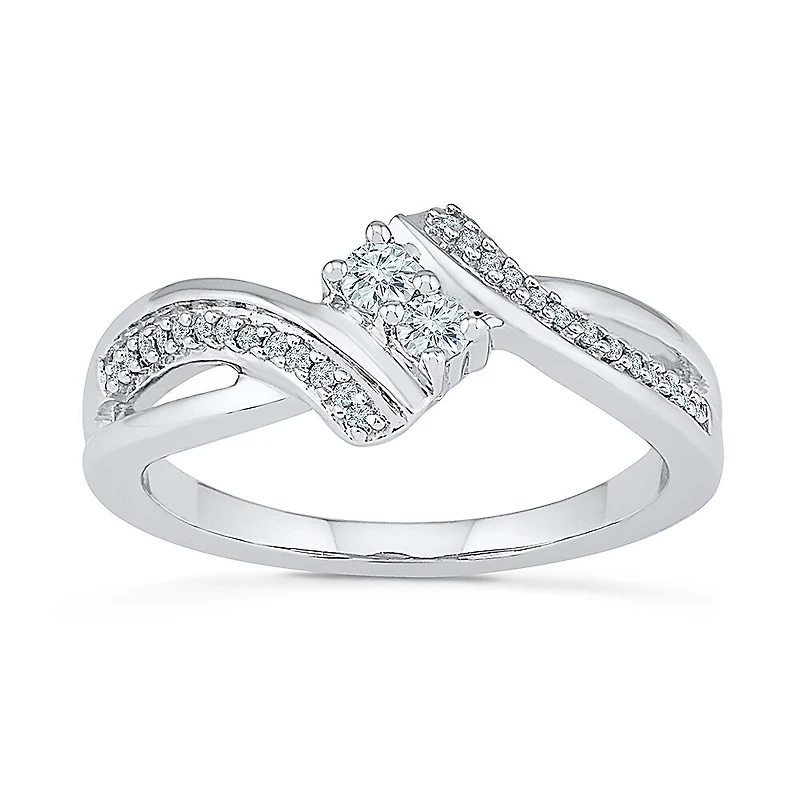 Womens 2MM 1/5 CT. Natural White Diamond 10K Gold Bypass Band