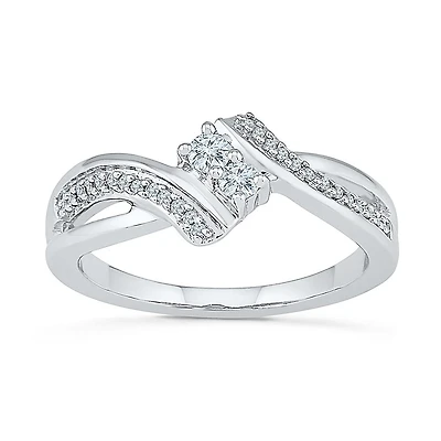 Womens 2MM 1/5 CT. Natural White Diamond 10K Gold Bypass Band