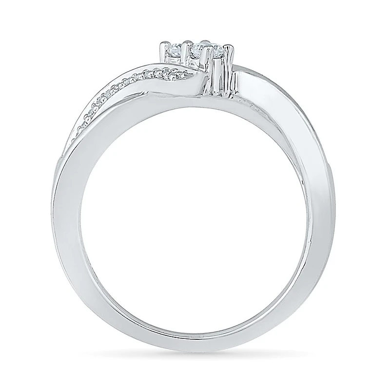 Womens 2MM 1/5 CT. Natural White Diamond 10K Gold Bypass Band
