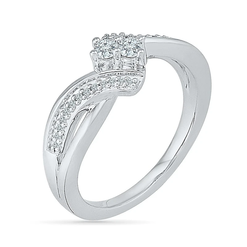 Womens 2MM 1/5 CT. Natural White Diamond 10K Gold Bypass Band