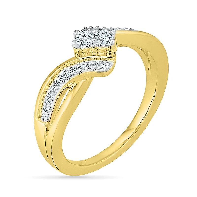 Womens 1/5 CT. Natural White Diamond 10K Gold Cocktail Ring