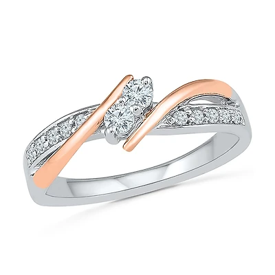 Womens 1/4 CT. T.W. Natural White Diamond 10K Gold Bypass Cocktail Ring