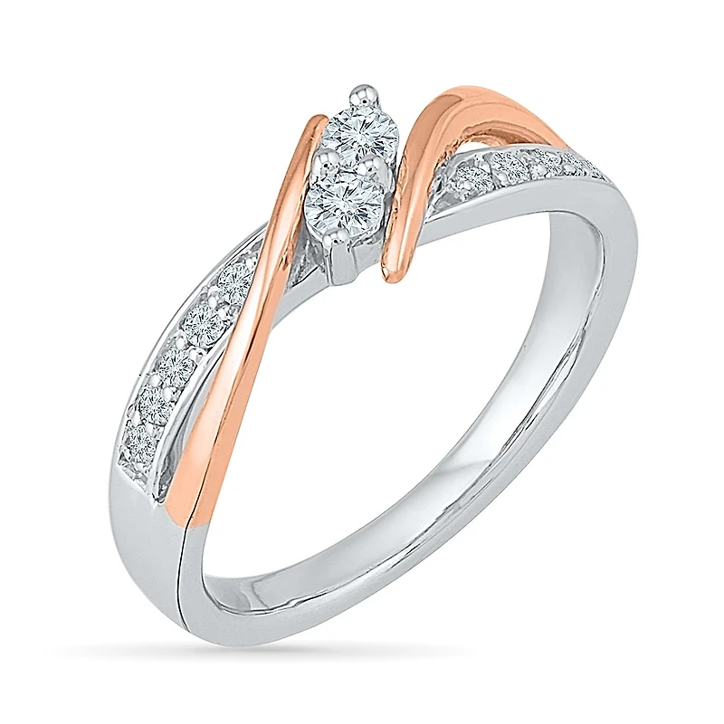 Womens 1/4 CT. T.W. Natural White Diamond 10K Gold Bypass Cocktail Ring