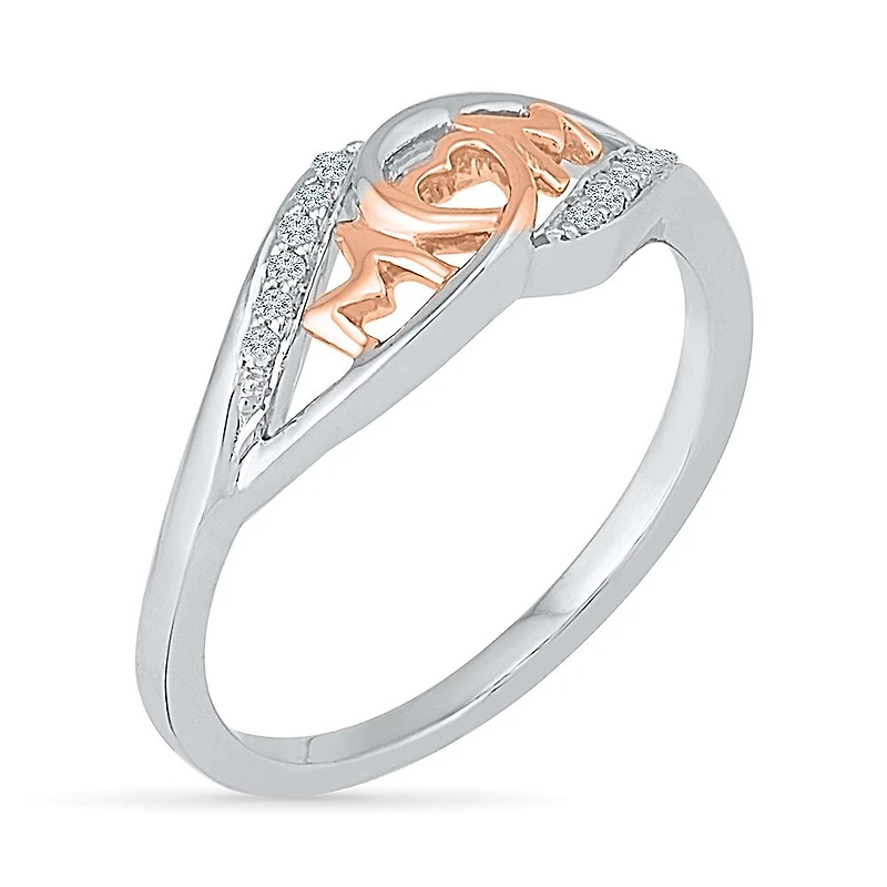"Mom" Womens 2MM Diamond Accent Natural White 10K Gold Heart Band