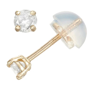 1/5 CT. Natural White Diamond 14K Gold 3mm Round Stud Earrings