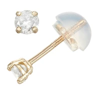 1/5 CT. Natural White Diamond 14K Gold 3mm Round Stud Earrings