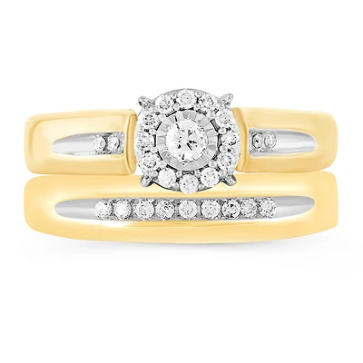Womens / CT. T.W. Natural Diamond 10K Gold Round Side Stone Halo Bridal Set