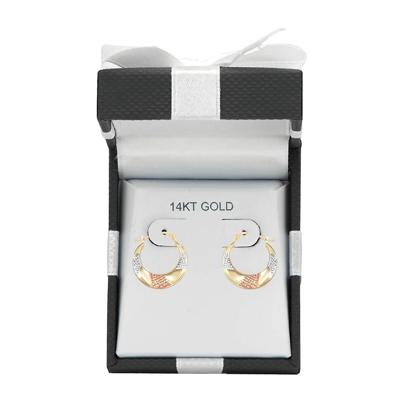 Womens 14K Tri-Color Gold 15mm Round Hoop Earrings