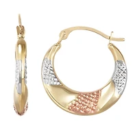Womens 14K Tri-Color Gold 15mm Round Hoop Earrings
