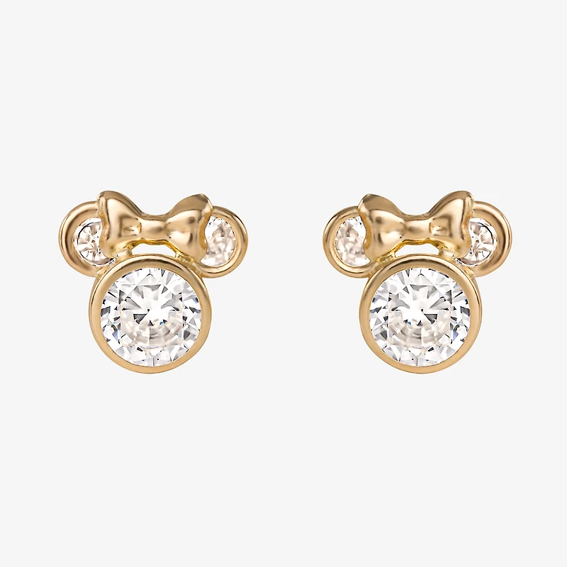 Cubic Zirconia 14K Gold 8.7mm Minnie Mouse Stud Earrings