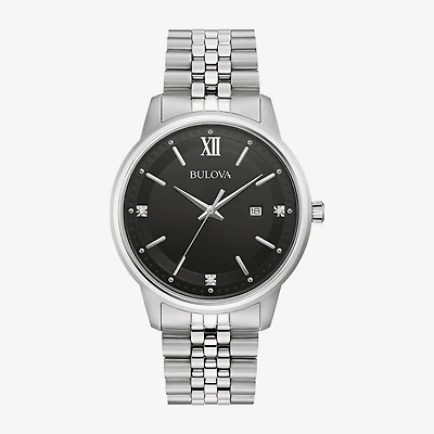 Bulova Classic Mens Diamond Accent Silver Tone Stainless Steel Bracelet Watch 96d151