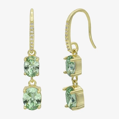 Sparkle Allure Womens Green Cubic Zirconia 14K Gold Over Brass Oval Drop Earrings