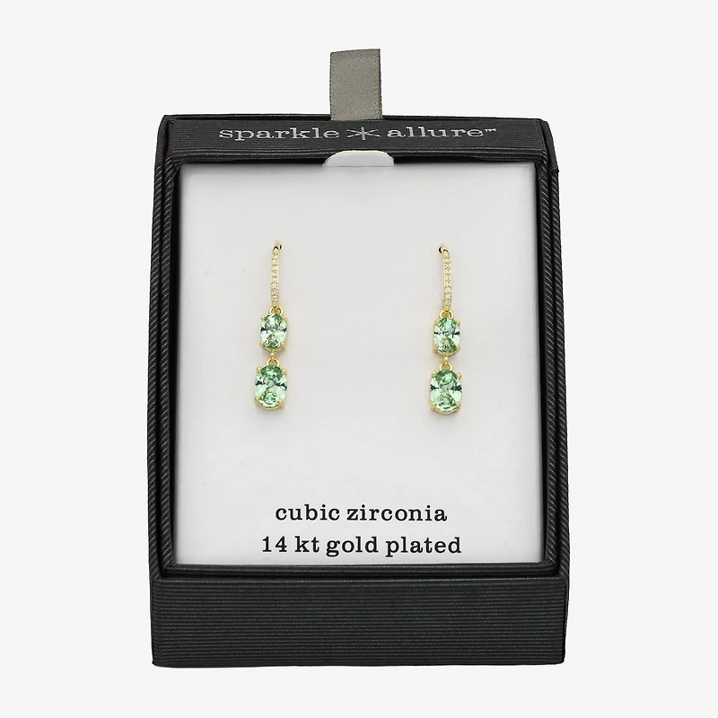 Sparkle Allure Womens Cubic Zirconia 14K Gold Over Brass Oval Drop Earrings