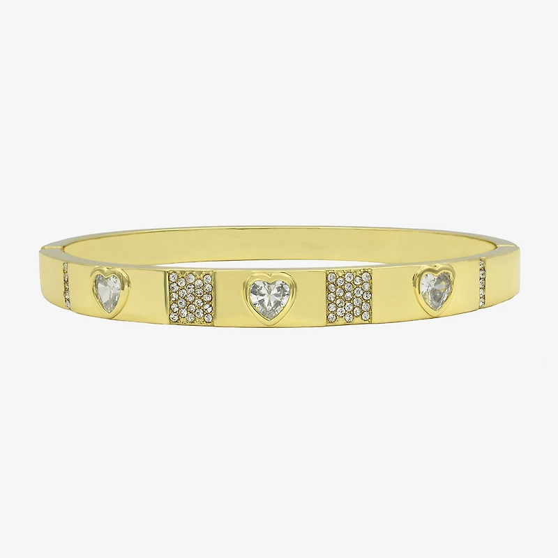 Sparkle Allure Womens Cubic Zirconia 14K Gold Over Brass Heart Bangle Bracelet