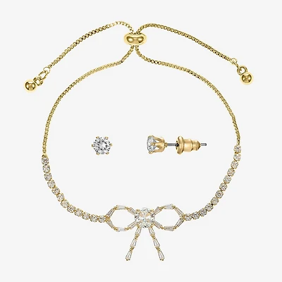 Sparkle Allure Womens Cubic Zirconia 14K Gold Over Brass Bow 11 Inch Tennis Bracelet