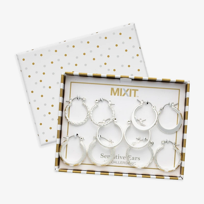 Mixit Womens Stainless Steel Hypoallergenic 5 Pair Earring Set