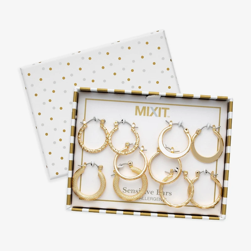 Mixit Womens Stainless Steel Hypoallergenic 5 Pair Earring Set