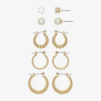 Mixit Womens Simulated Pearl Stainless Steel Round Hypoallergenic 5 Pair Earring Set