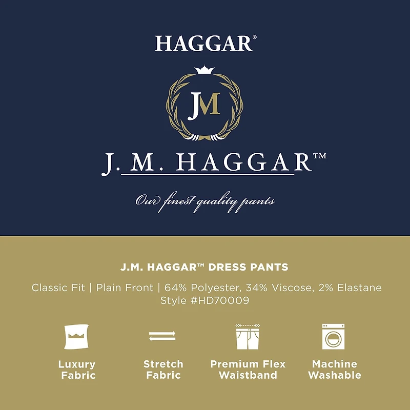Haggar JMH Mens Comfort Waistband Straight Fit Dress Flat Front Pant