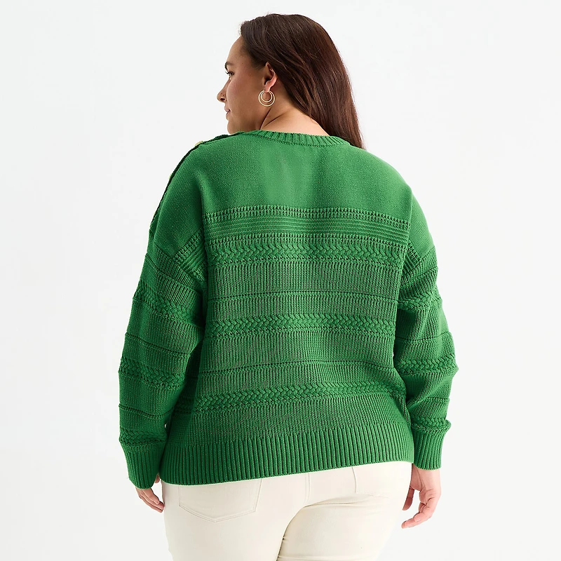 St. John's Bay Plus Womens Crew Neck Long Sleeve Pullover Sweater