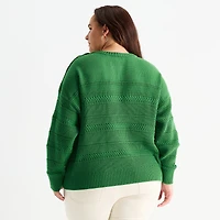 St. John's Bay Plus Womens Crew Neck Long Sleeve Pullover Sweater