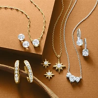 Yes, Please! C-Hoop Womens Lab Created White Sapphire 14K Gold Over Silver 20mm Hoop Earrings