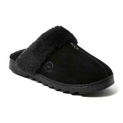 Dearfoams Helena Genuine Suede Scuff Womens Memory Foam Slip-On Slippers