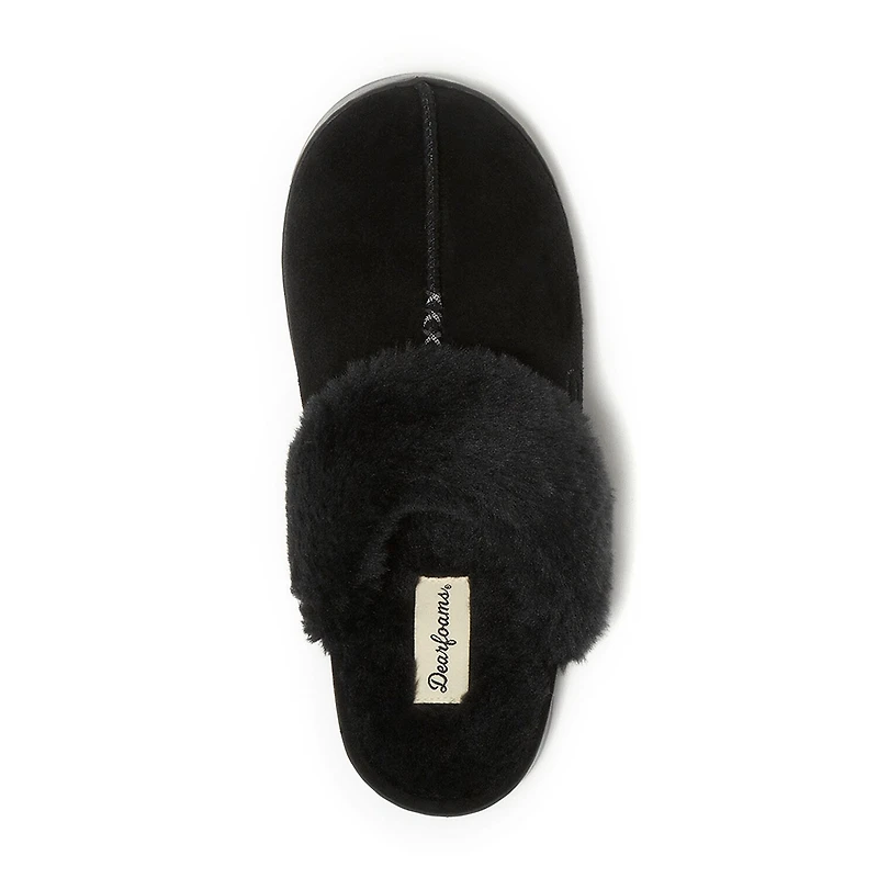 Dearfoams Helena Genuine Suede Scuff Womens Memory Foam Slip-On Slippers