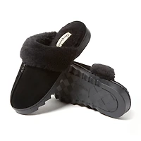 Dearfoams Helena Genuine Suede Scuff Womens Memory Foam Slip-On Slippers