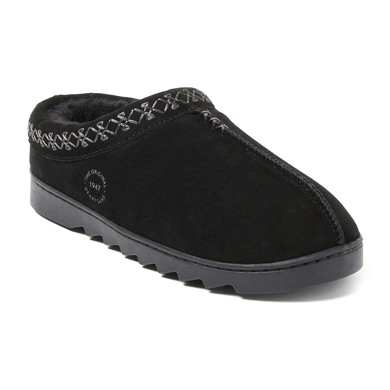 Dearfoams Doreen Genuine Suede Clog With Embroidery Womens Slip-On Slippers