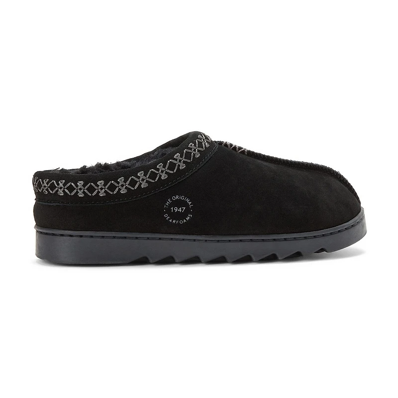 Dearfoams Doreen Genuine Suede Clog With Embroidery Womens Slip-On Slippers