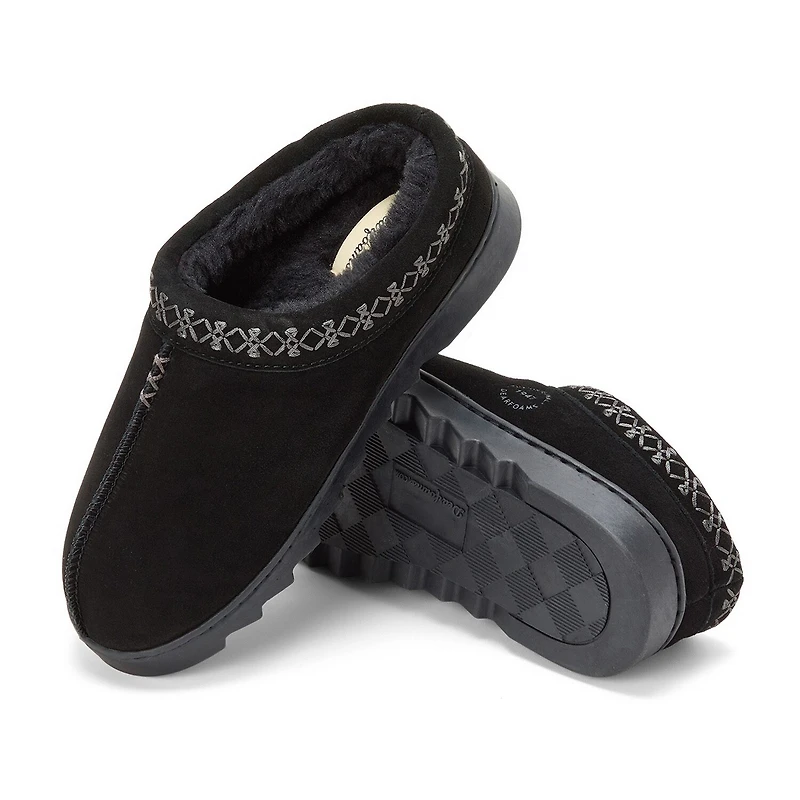Dearfoams Doreen Genuine Suede Clog With Embroidery Womens Slip-On Slippers