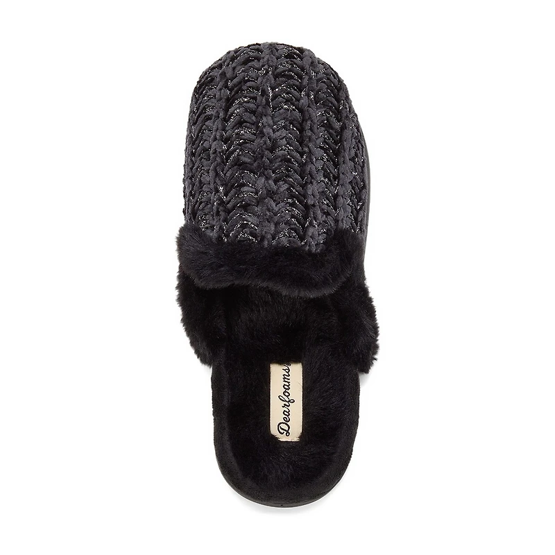 Dearfoams Paris Chenille Shaped Tab Scuff Womens Slip-On Slippers