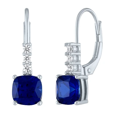 Womens Lab Created Blue Sapphire Sterling Silver Drop Earrings