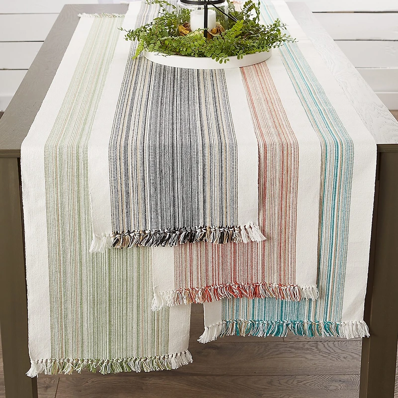 Design Imports Striped Fringe Ribbed Table Runner