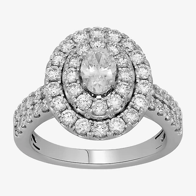 Signature By Modern Bride (H-I / Si2) Womens 2 CT. T.W. Lab Grown White Diamond 10K Gold Oval Side Stone Halo Engagement Ring