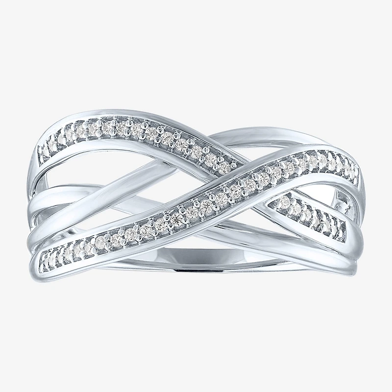 Yes, Please! Womens 1/10 CT. T.W. Natural Diamond Sterling Silver Crossover Band
