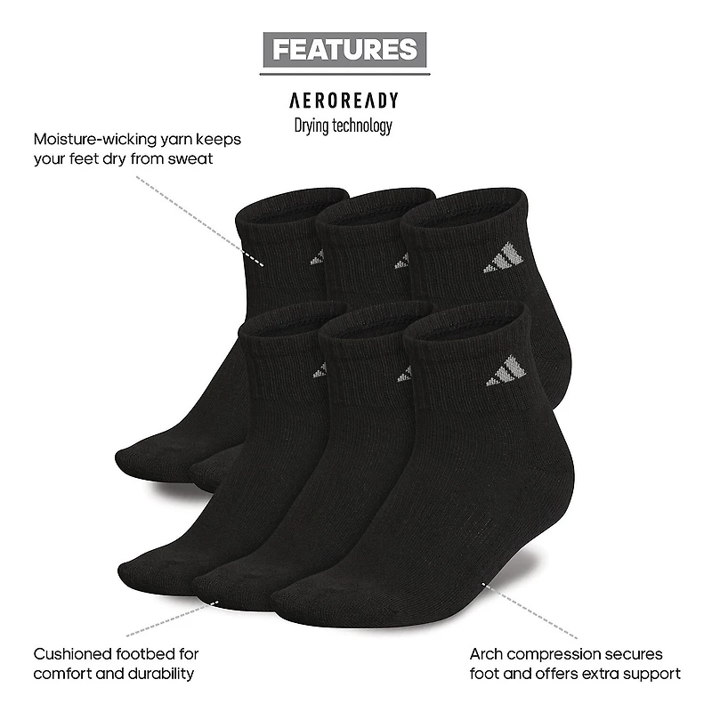 adidas Cushioned Womens 6 Pair Quarter Ankle Socks