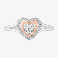 Limited Quantities! Womens 1/10 CT. T.W. Natural White Diamond 10K Rose Gold Sterling Silver Heart Halo Cocktail Ring