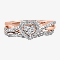 Surrounded by Love Womens 1/5 CT. Natural White Diamond 14K Rose Gold Over Silver Heart Side Stone Halo Bridal Set
