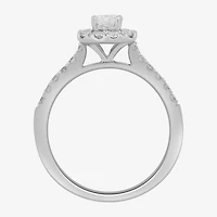 Signature By Modern Bride (H-I / Si2) Womens 1 CT. T.W. Lab Grown White Diamond 10K Gold Side Stone Halo Engagement Ring