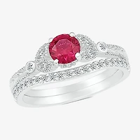 Modern Bride Gemstone Womens Lab Created Red Ruby 14K Gold Bridal Set