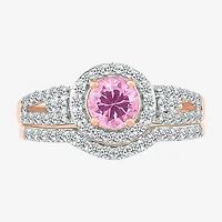 Modern Bride Gemstone Womens Lab Created Pink Sapphire 14K Gold Round Bridal Set