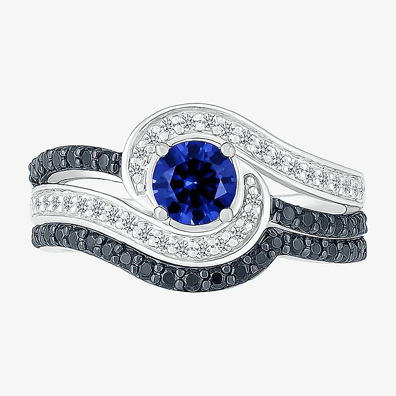 Womens Lab Created Blue Sapphire 14K Gold Round Bridal Set
