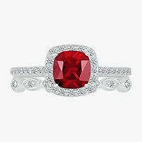 Modern Bride Gemstone Womens Lab Created Red Ruby 14K Gold Cushion Bridal Set