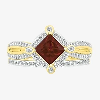 Modern Bride Gemstone Womens Genuine Red Garnet 14K Gold Diamond Bridal Set
